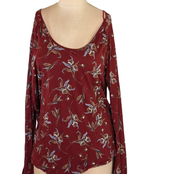 Free People Maroon Floral Top, L , EUC - Picture 1 of 3
